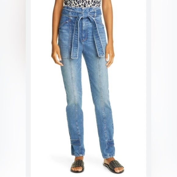 A.L.C. Denim - A.L.C. Luke High Rise belted paper bag Straight Leg Jeans denim, contemporary